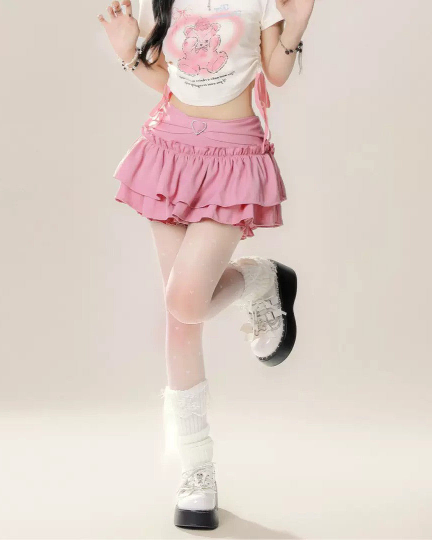 HEART CHARM PINK RUFFLE SKIRT
