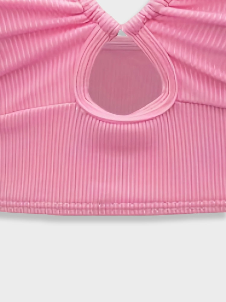 HEART-RING CROP TOP IN PINK - NYLON BODY SIZE OPTION AVAILABLE