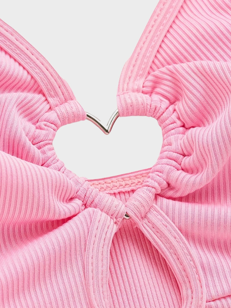 HEART-RING CROP TOP IN PINK - NYLON BODY SIZE OPTION AVAILABLE