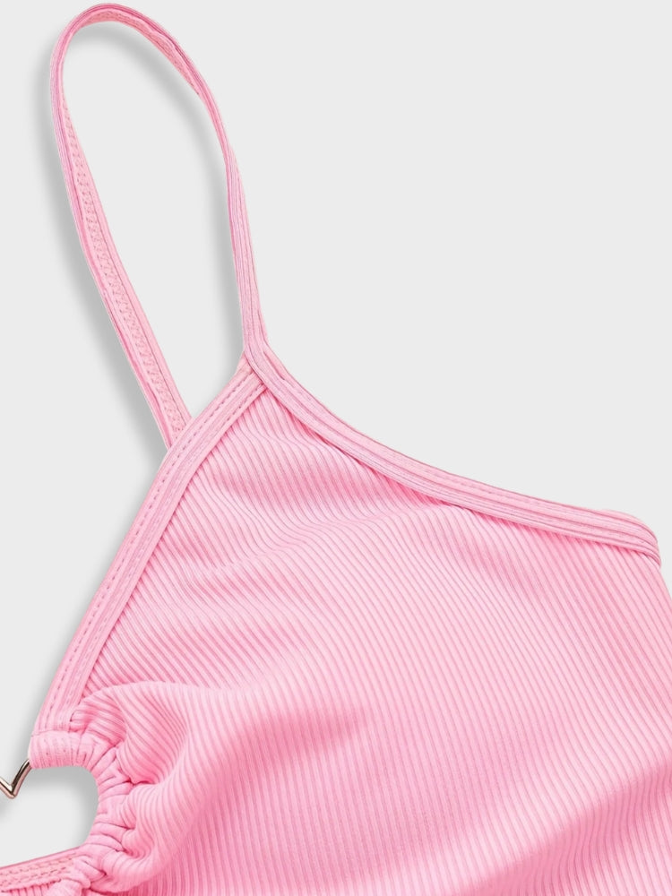 HEART-RING CROP TOP IN PINK - NYLON BODY SIZE OPTION AVAILABLE