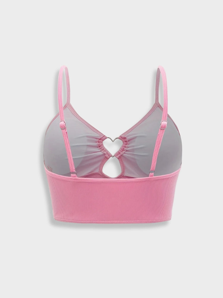 HEART-RING CROP TOP IN PINK - NYLON BODY SIZE OPTION AVAILABLE