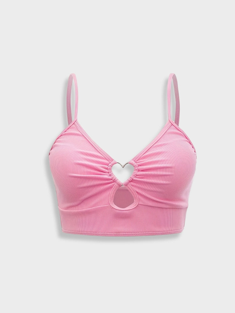 HEART-RING CROP TOP IN PINK - NYLON BODY SIZE OPTION AVAILABLE