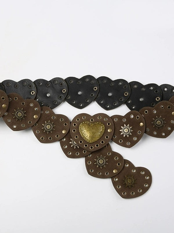 HEART-SHAPED LEATHER BELT WITH GOLD ACCENTS AND GEOMETRIC PU LEATHER DETAIL