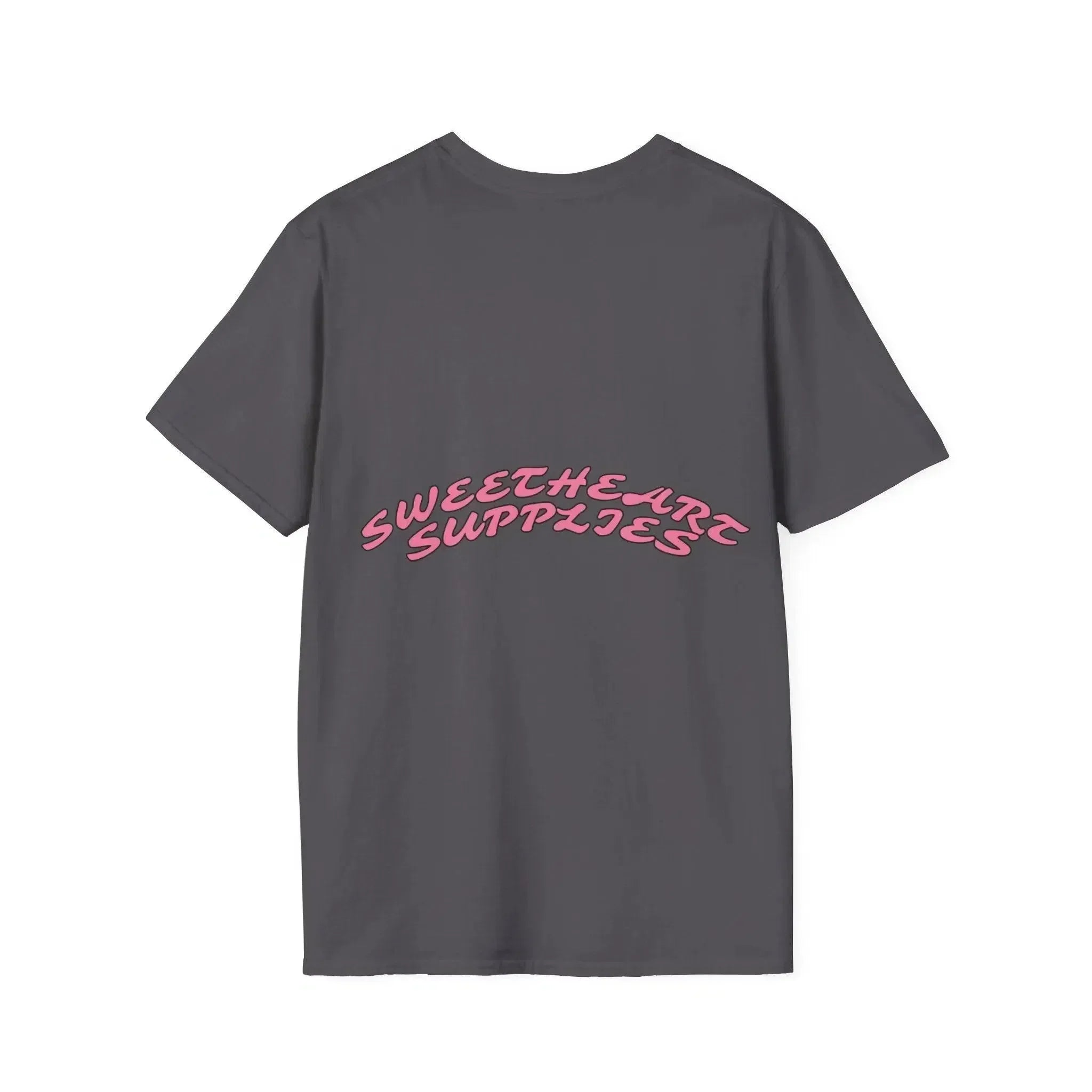 HEATHER GRAY T-SHIRT WITH PINK TEXT - SOFT STYLE RING-SPUN COTTON