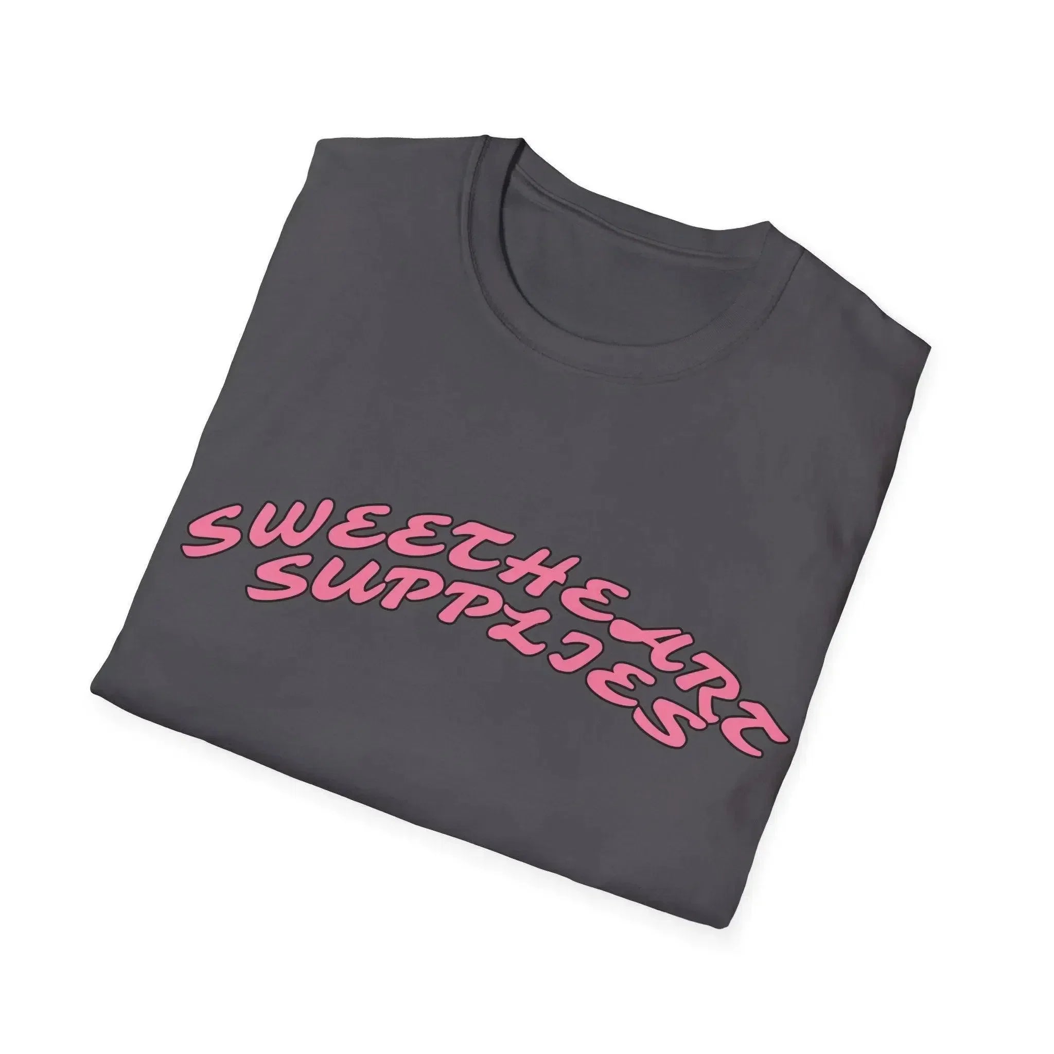 HEATHER GRAY T-SHIRT WITH PINK TEXT - SOFT STYLE RING-SPUN COTTON