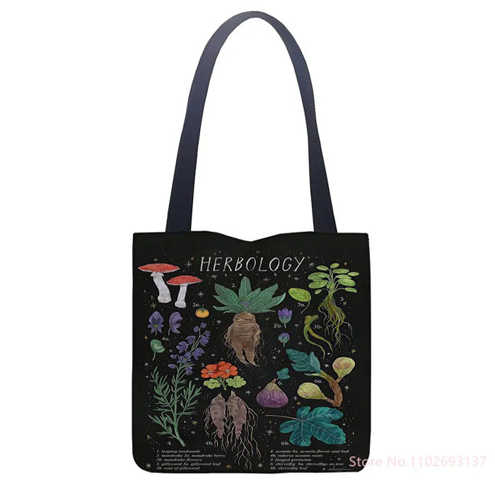 HERBOLOGY DESIGN BLACK TOTE BAG FOR EVERYDAY