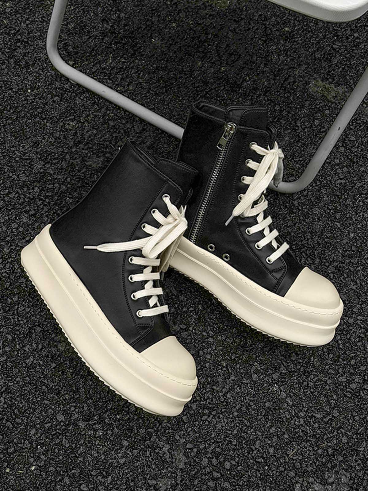HIGH-TOP SNEAKERS WITH ROUND TOE RUBBER AND THICK WHITE SOLE