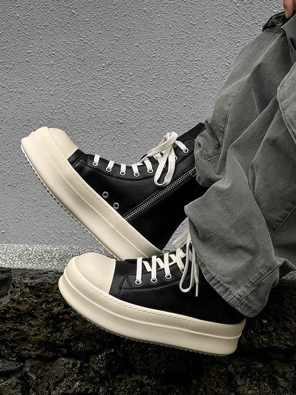 HIGH-TOP SNEAKERS WITH ROUND TOE RUBBER AND THICK WHITE SOLE