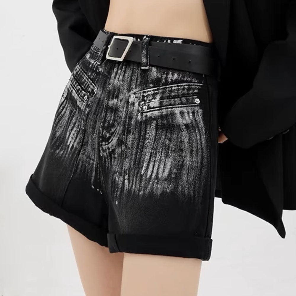 HIGH-WAISTED BLACK DENIM SHORTS GRUNGE AESTHETIC