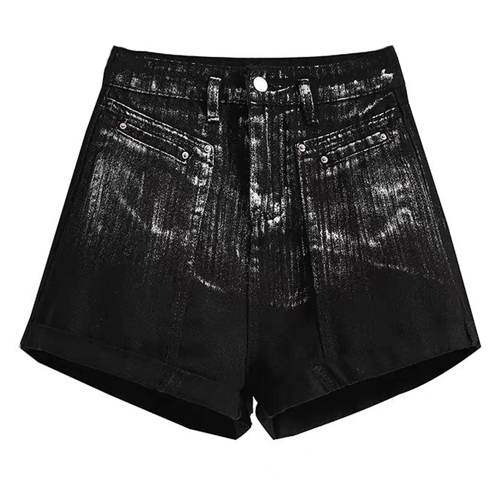 HIGH-WAISTED BLACK DENIM SHORTS GRUNGE AESTHETIC