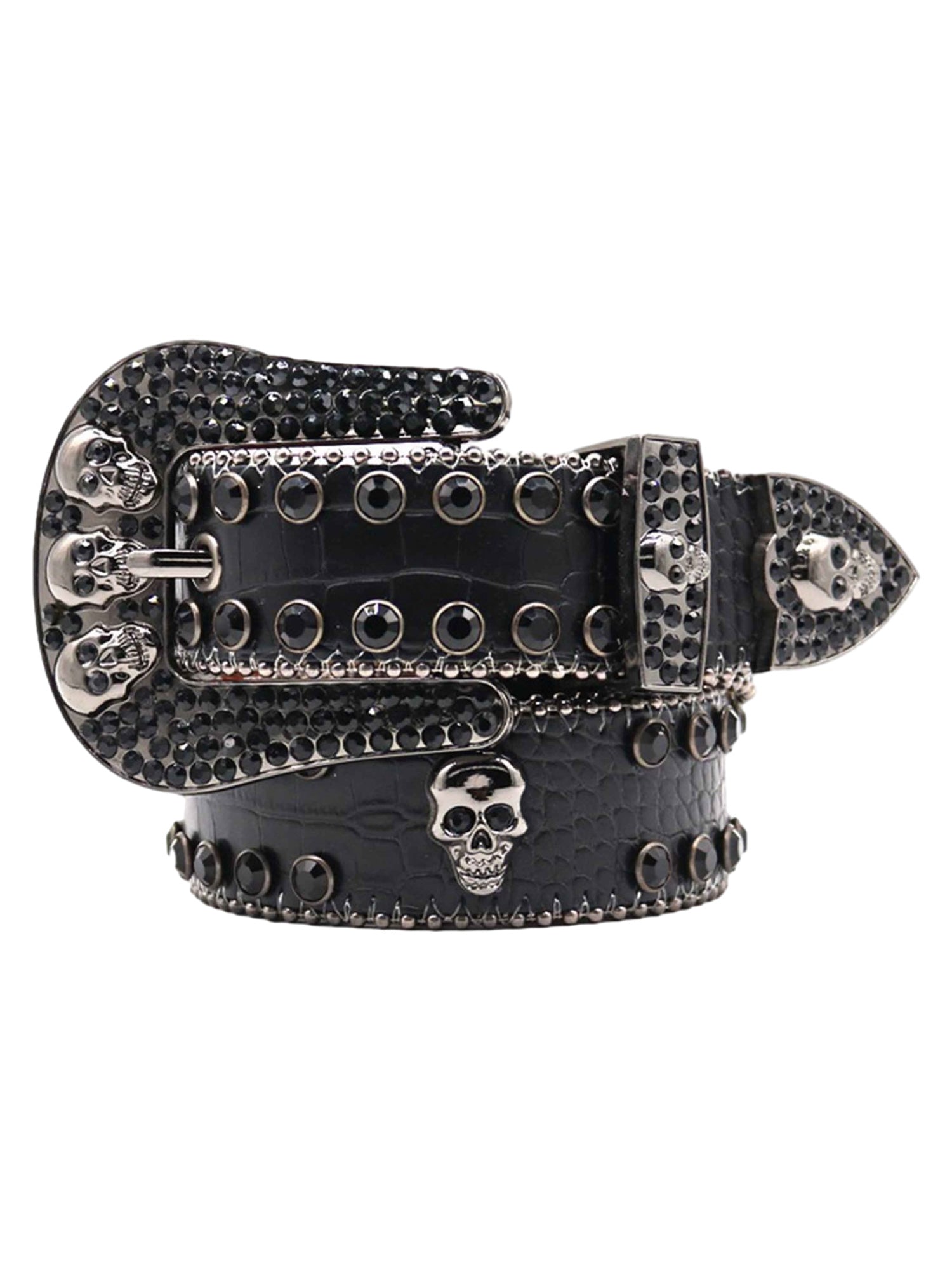 HIP HOP BELT BLACK LEATHER SKULL-STUDDED HIP HOP RHINESTONE BELT