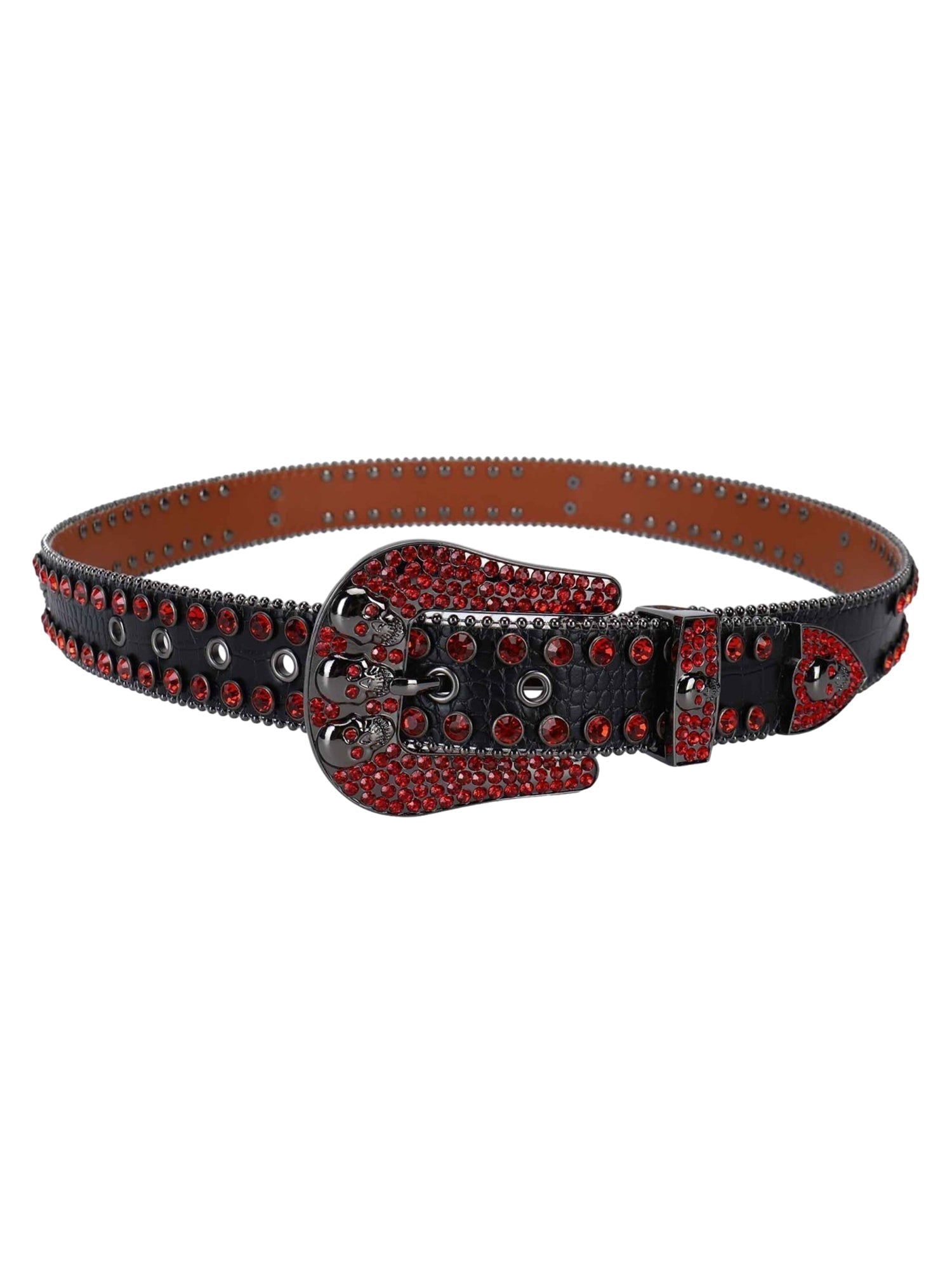 HIP HOP BELT BLACK LEATHER SKULL-STUDDED HIP HOP RHINESTONE BELT