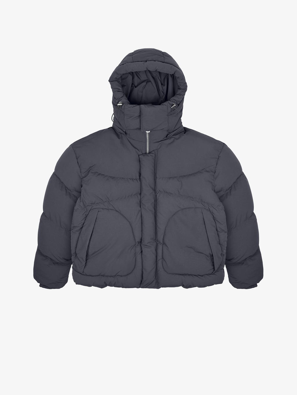 HOODED GRAY PUFFER JACKET DARK GREY OVERSIZED DROPPED SHOULDER