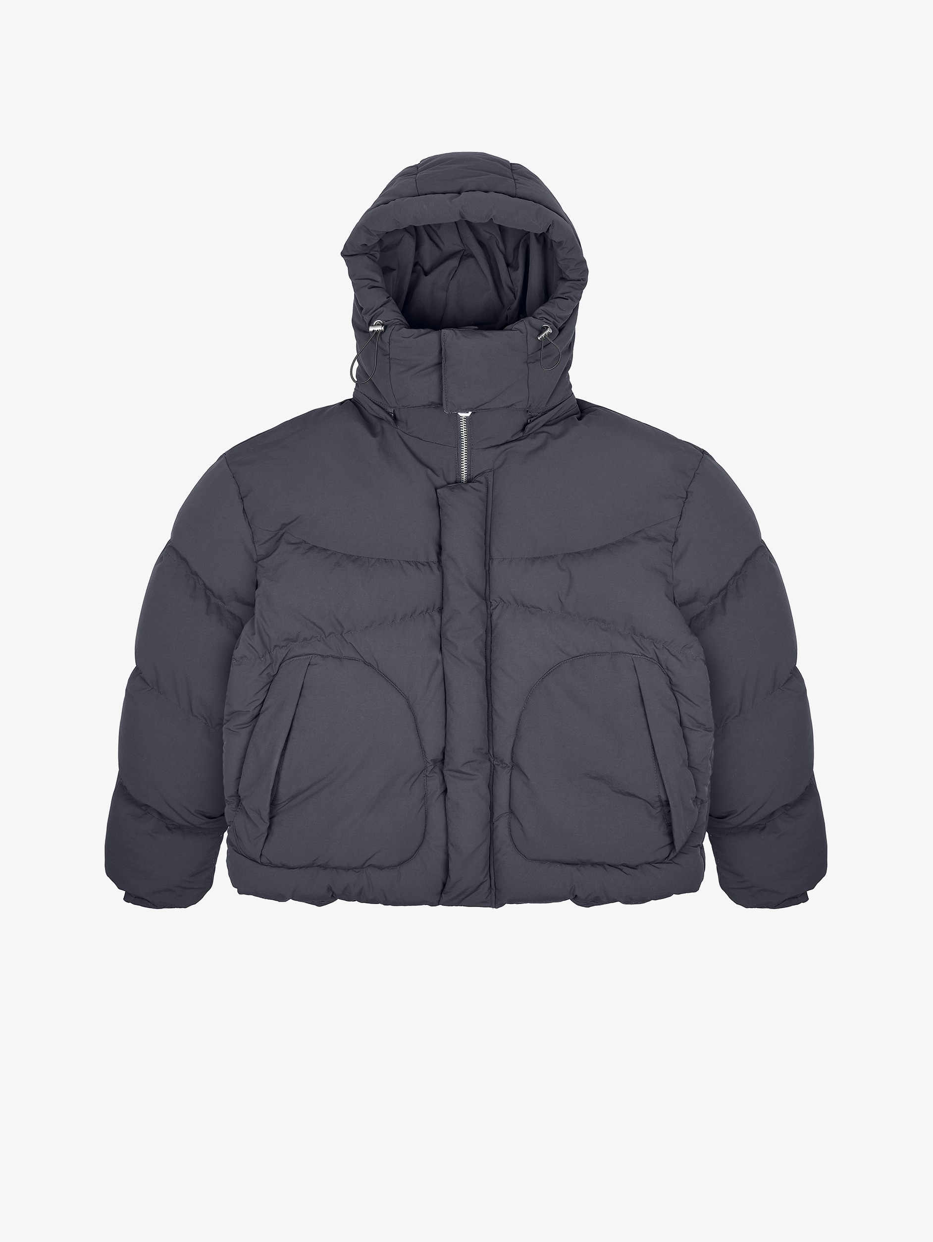 HOODED GRAY PUFFER JACKET DARK GREY OVERSIZED DROPPED SHOULDER