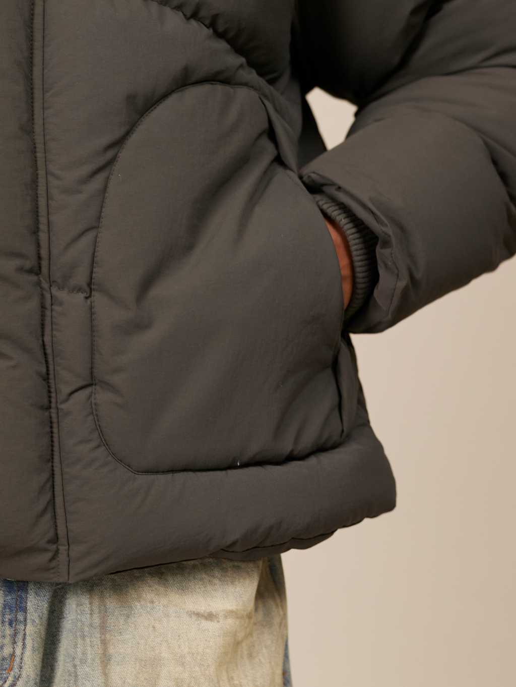 HOODED GRAY PUFFER JACKET DARK GREY OVERSIZED DROPPED SHOULDER