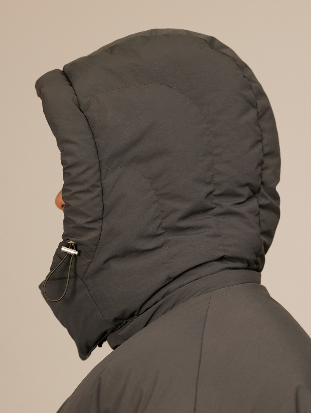 HOODED GRAY PUFFER JACKET DARK GREY OVERSIZED DROPPED SHOULDER