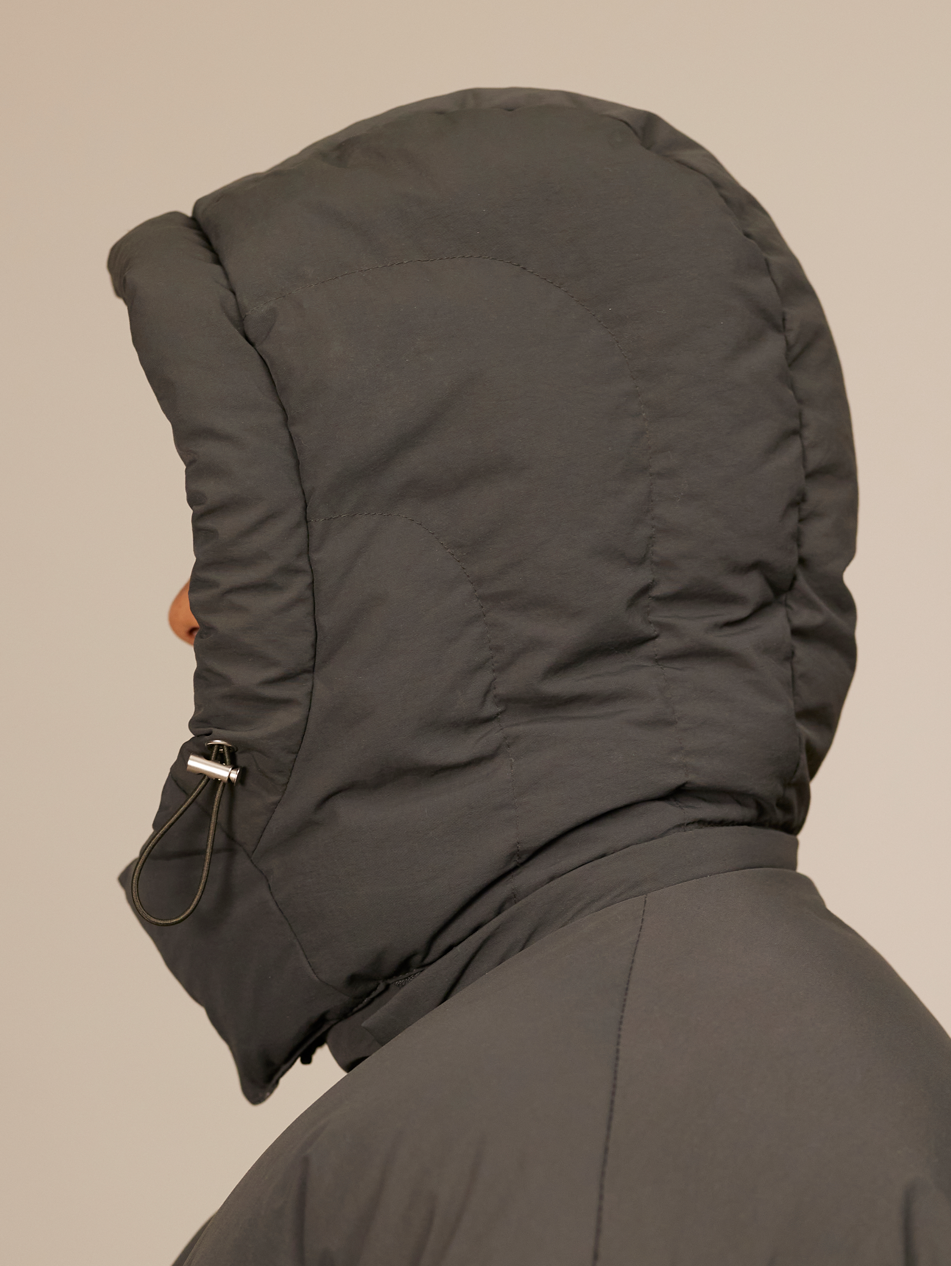 HOODED GRAY PUFFER JACKET DARK GREY OVERSIZED DROPPED SHOULDER