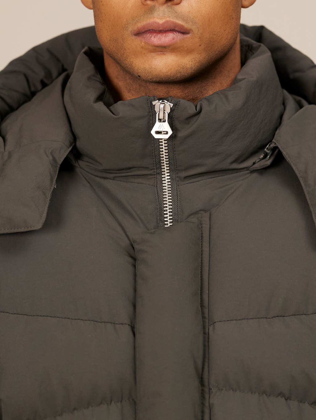 HOODED GRAY PUFFER JACKET DARK GREY OVERSIZED DROPPED SHOULDER