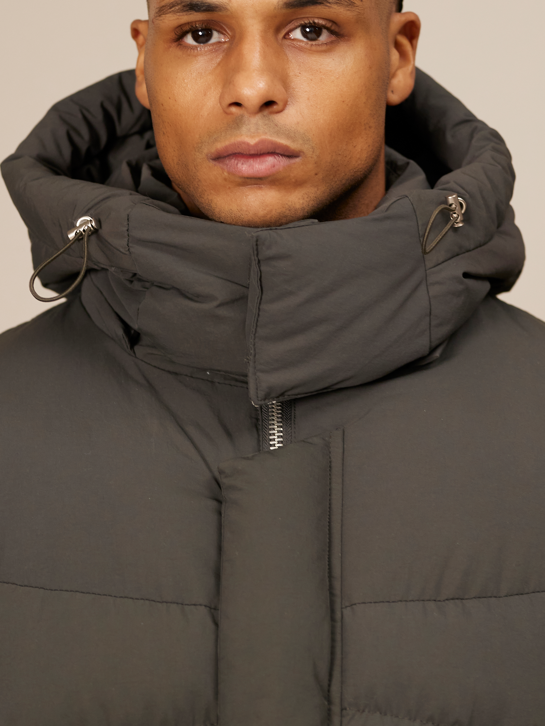 HOODED GRAY PUFFER JACKET DARK GREY OVERSIZED DROPPED SHOULDER