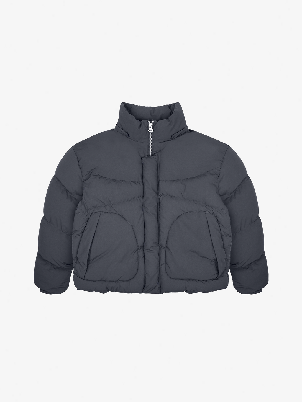 HOODED GRAY PUFFER JACKET DARK GREY OVERSIZED DROPPED SHOULDER