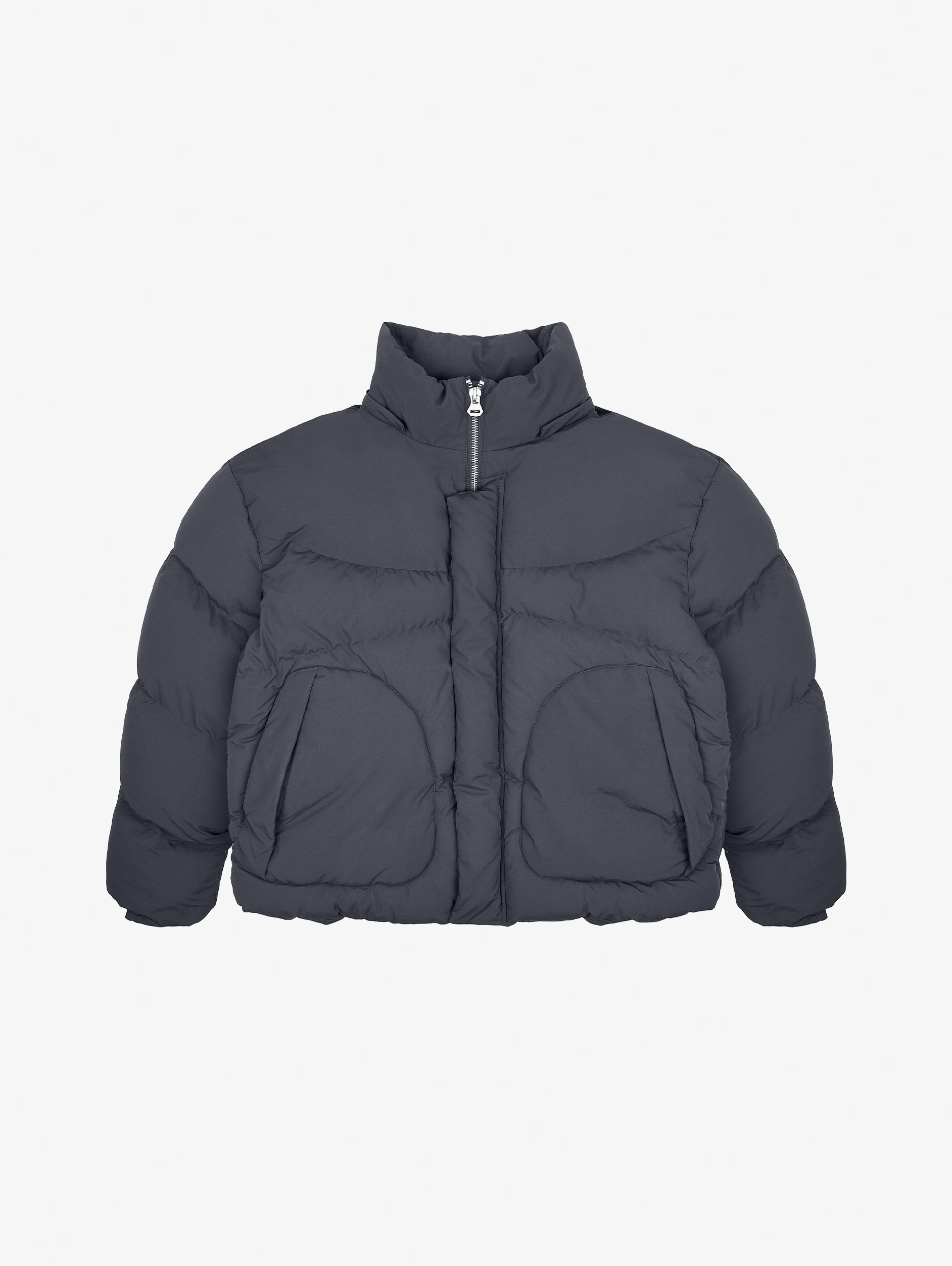 HOODED GRAY PUFFER JACKET DARK GREY OVERSIZED DROPPED SHOULDER