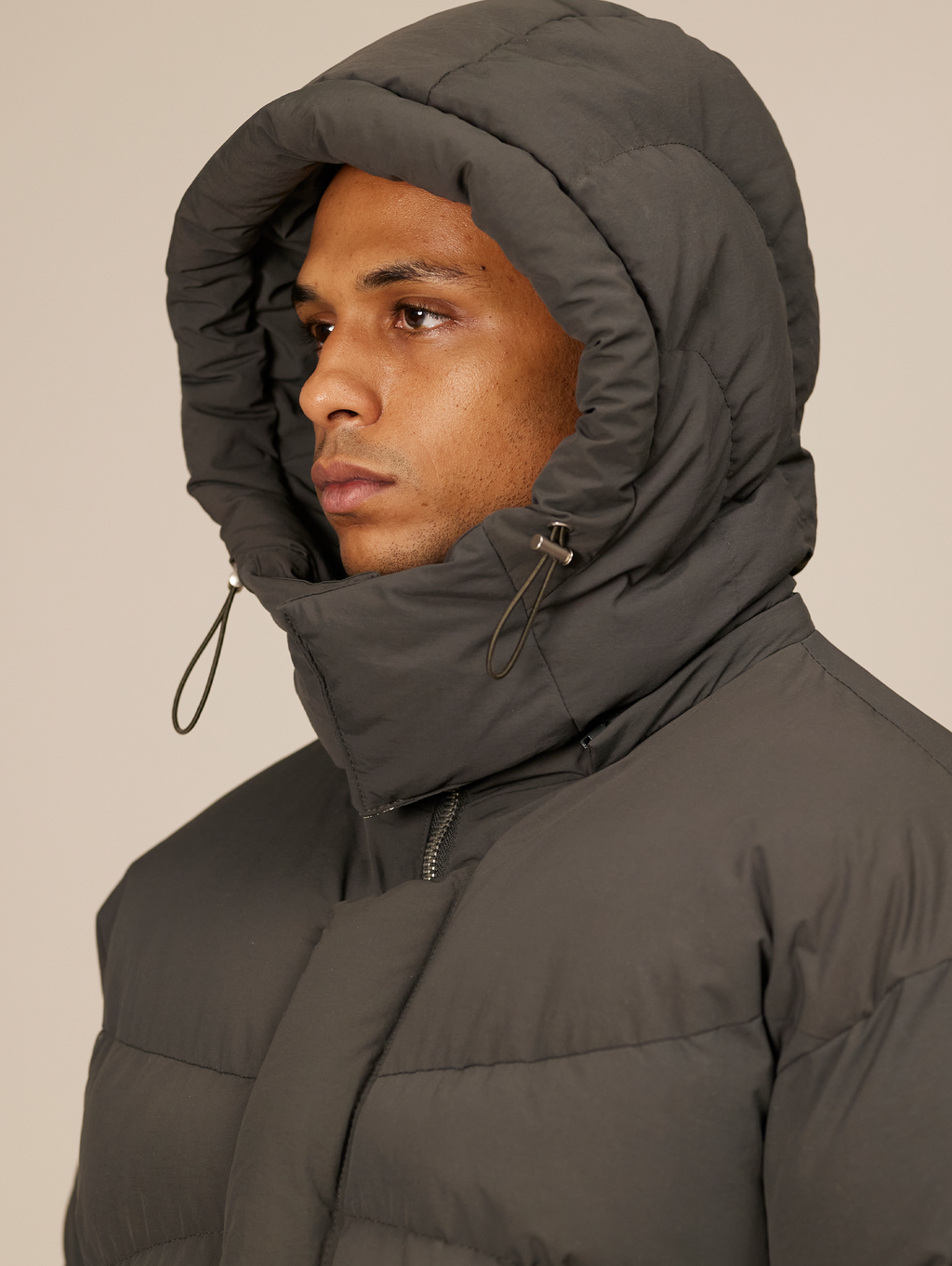 HOODED GRAY PUFFER JACKET DARK GREY OVERSIZED DROPPED SHOULDER