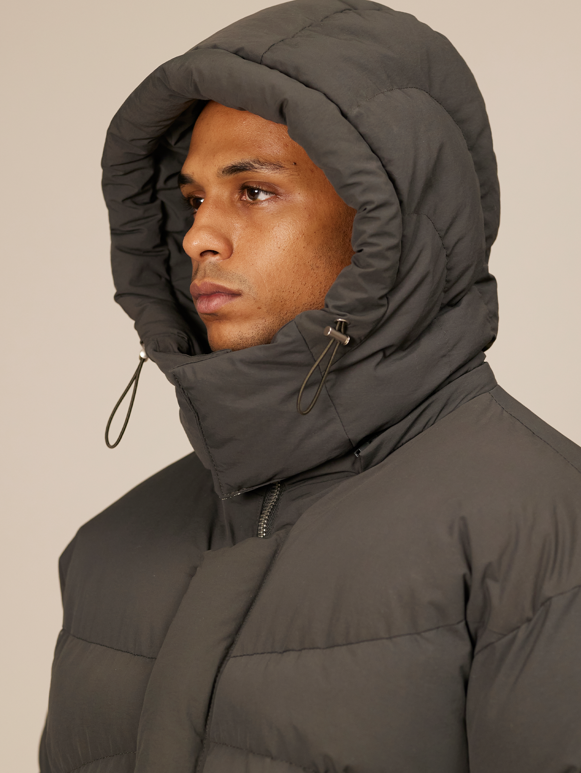 HOODED GRAY PUFFER JACKET DARK GREY OVERSIZED DROPPED SHOULDER