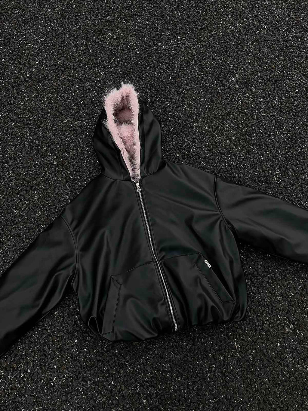 HOODED JACKET WITH PINK FAUX FUR LINING - STYLISH HOODED JACKET