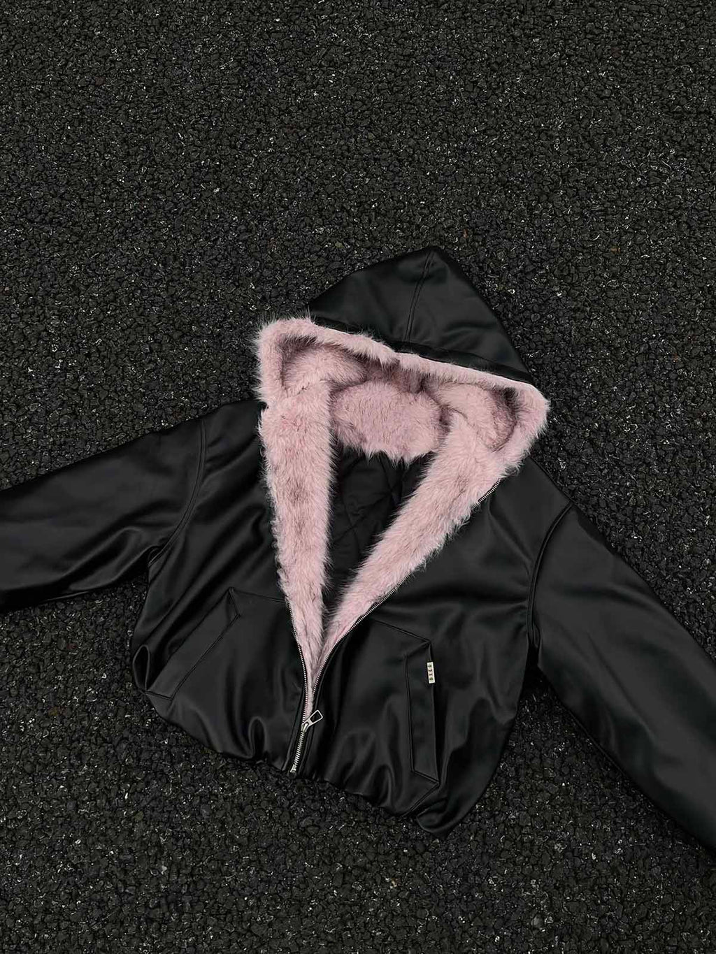HOODED JACKET WITH PINK FAUX FUR LINING - STYLISH HOODED JACKET