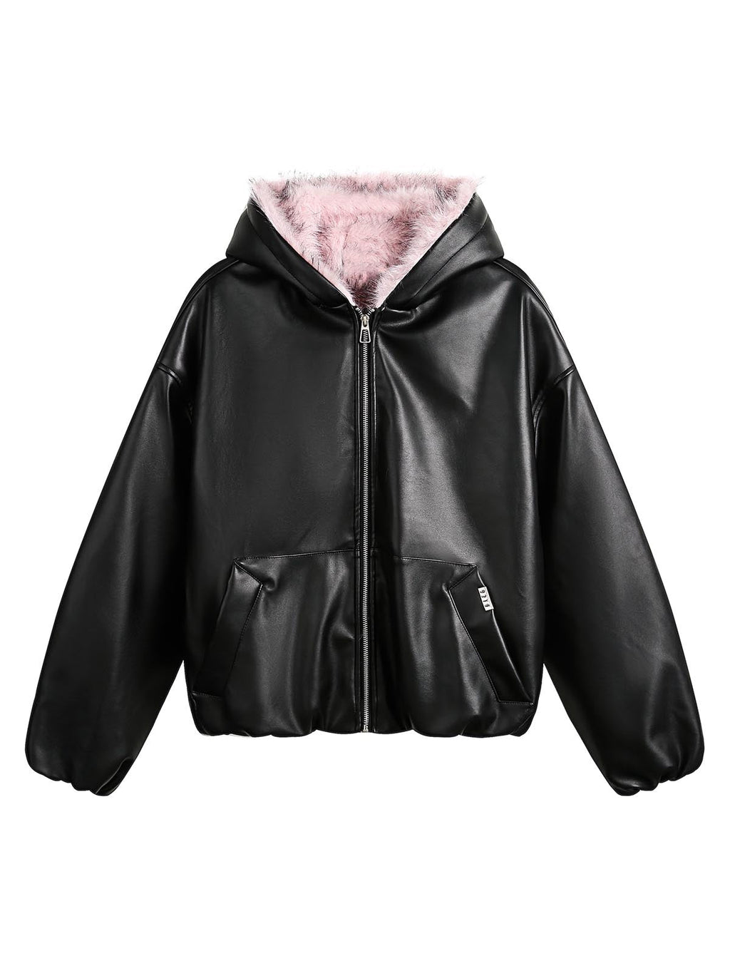 HOODED JACKET WITH PINK FAUX FUR LINING - STYLISH HOODED JACKET