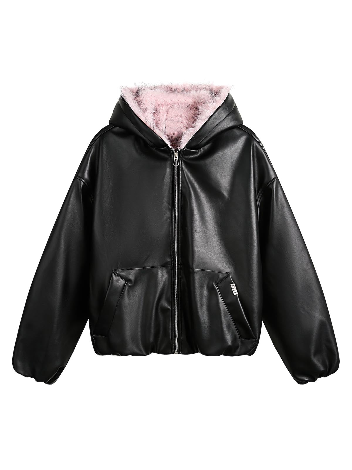 HOODED JACKET WITH PINK FAUX FUR LINING - STYLISH HOODED JACKET