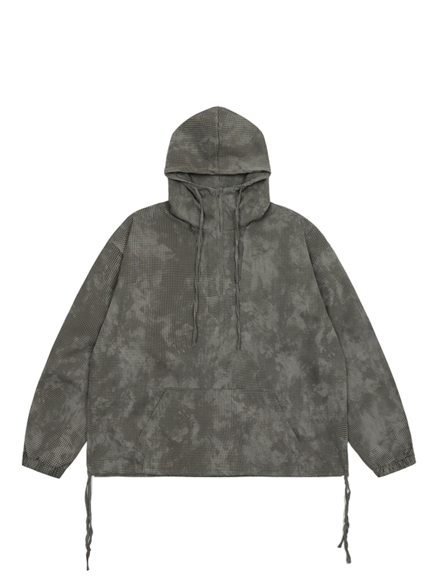 GRAY TIE-DYE HOODED ANORAK LONG SLEEVE PULLOVER