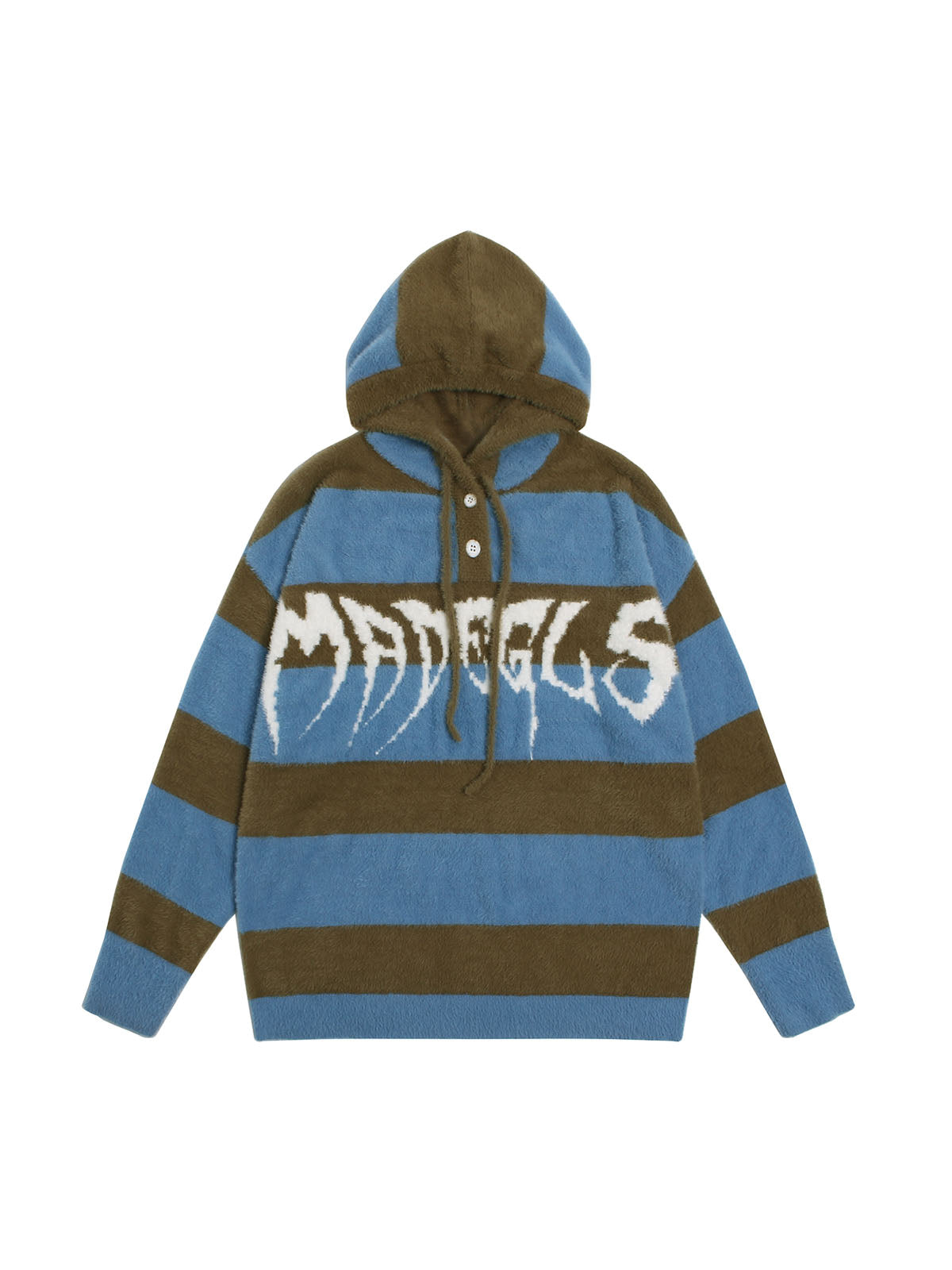 HOODED LONG SLEEVE STRIPED KNIT SWEATER WITH JACQUARD DESIGN