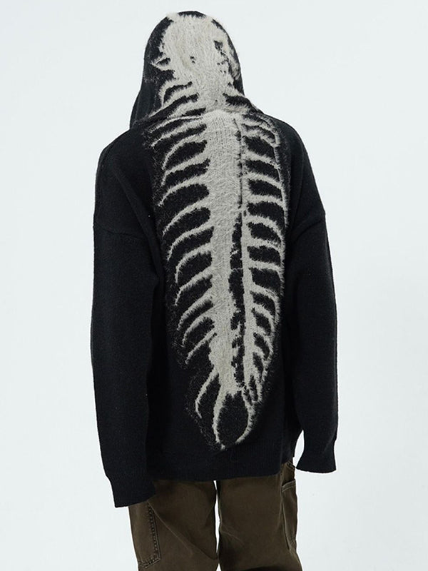 HOODED SWEATER WITH SKELETON DESIGN AND EDGY SKULL JACQUARD