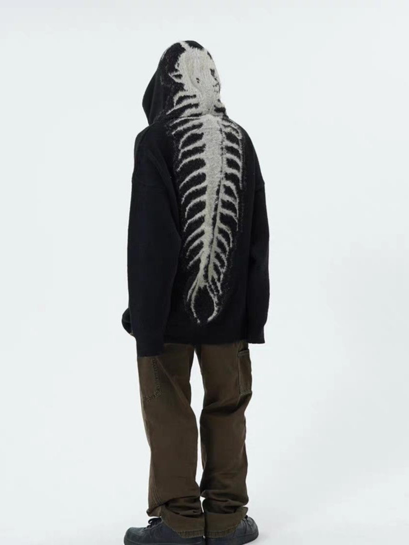 HOODED SWEATER WITH SKELETON DESIGN AND EDGY SKULL JACQUARD