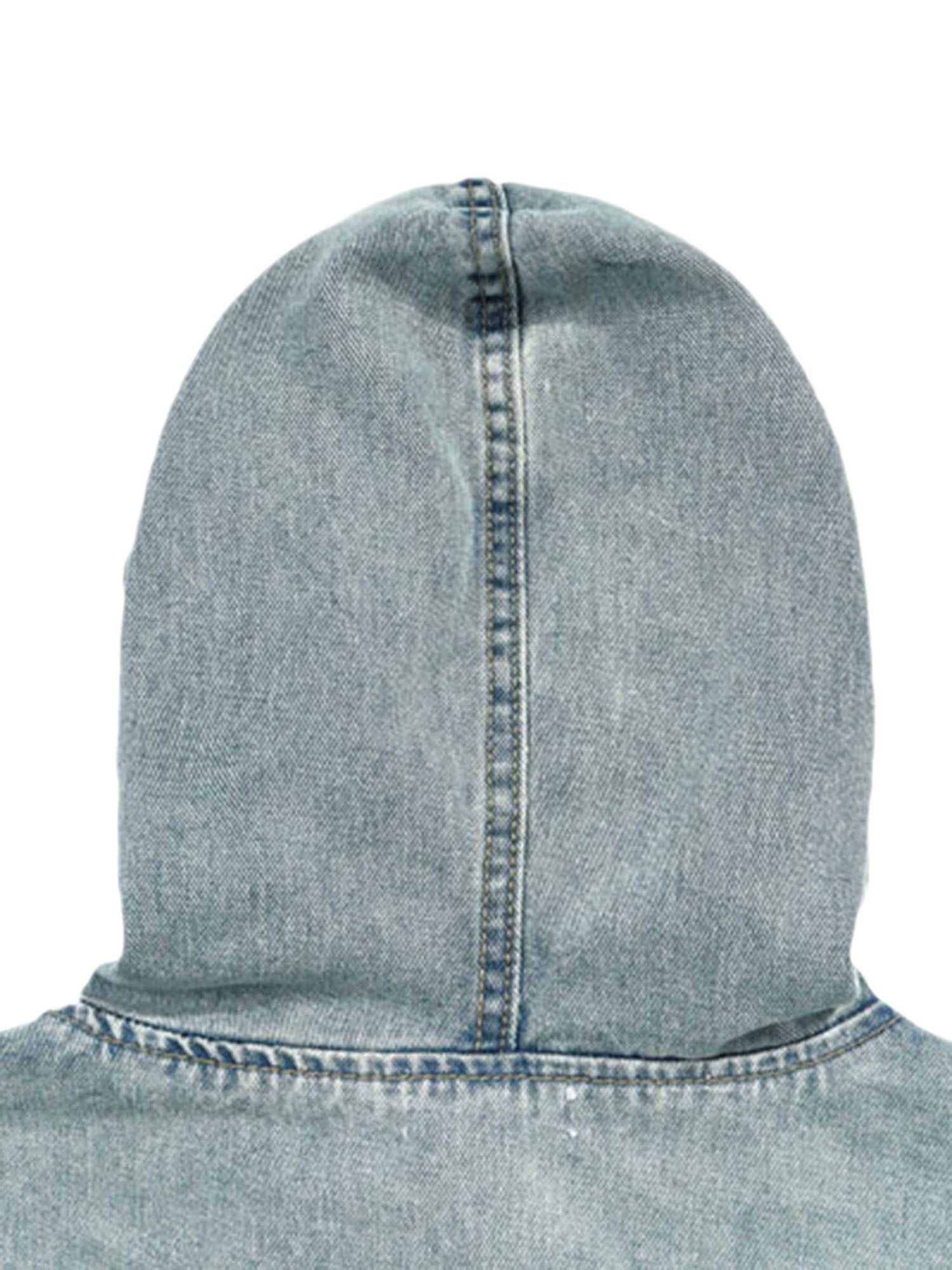 HOODED SWEATSHIRT BLUE DENIM WORN DENIM HOODIE FROM SWEETHEART SUPPLIES