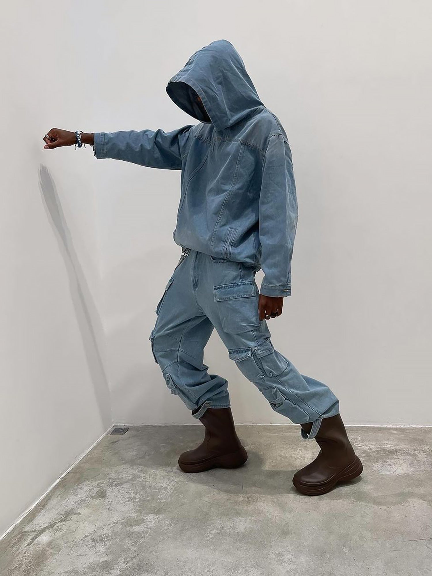 HOODED SWEATSHIRT BLUE DENIM WORN DENIM HOODIE FROM SWEETHEART SUPPLIES