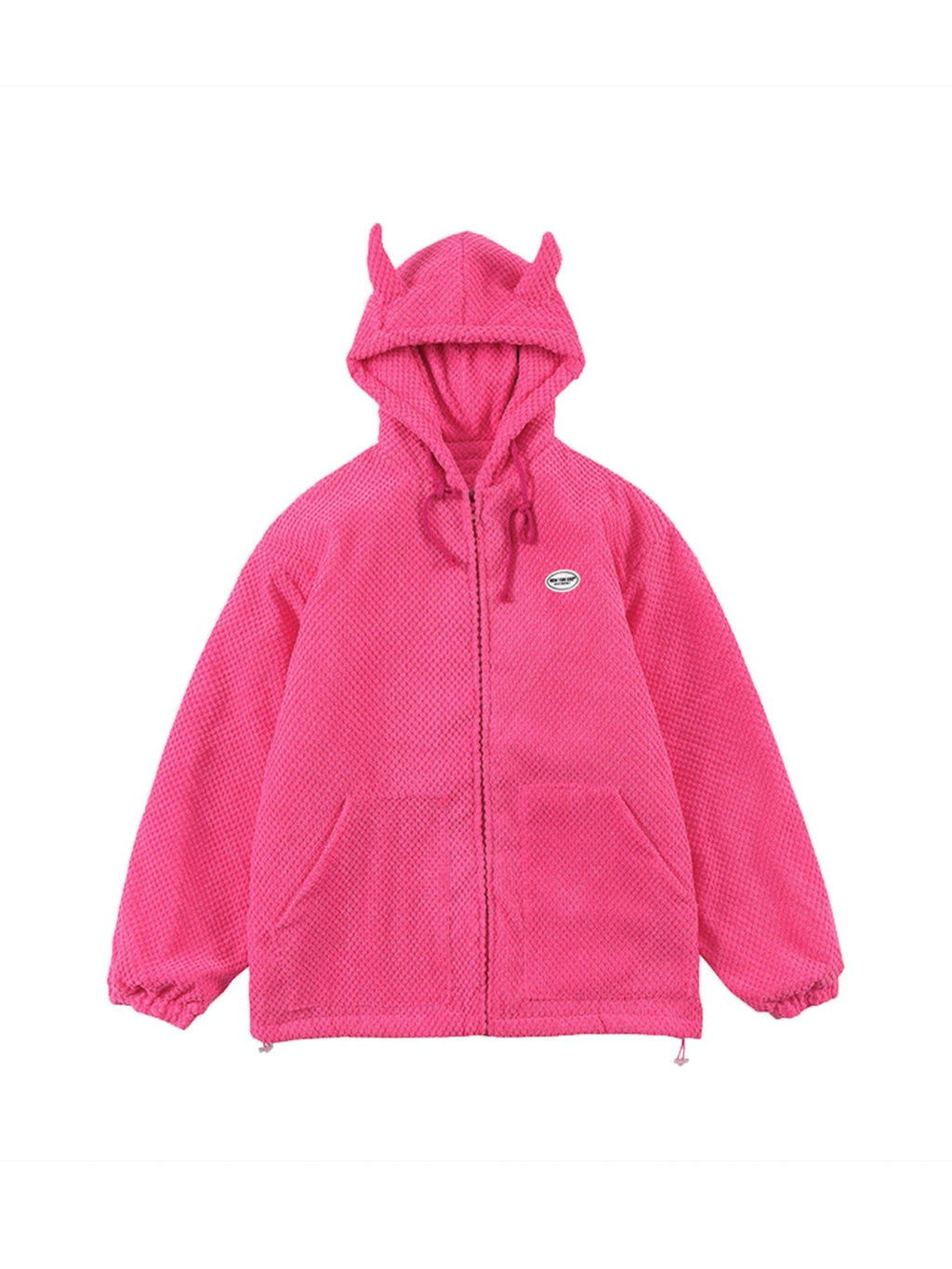 HOODED SWEATSHIRT FUZZY PINK WITH DEVIL HORNS HOODED DESIGN