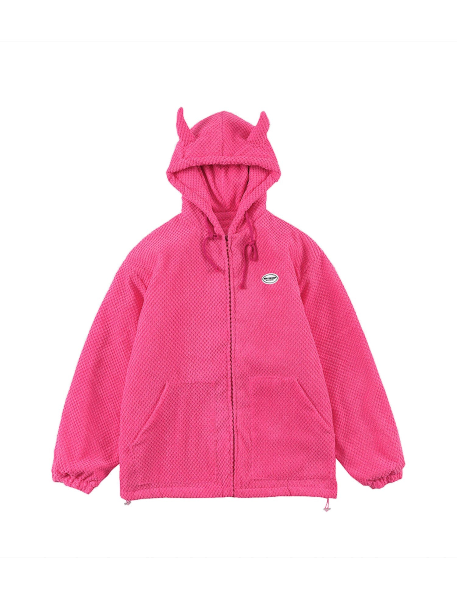 HOODED SWEATSHIRT FUZZY PINK WITH DEVIL HORNS HOODED DESIGN