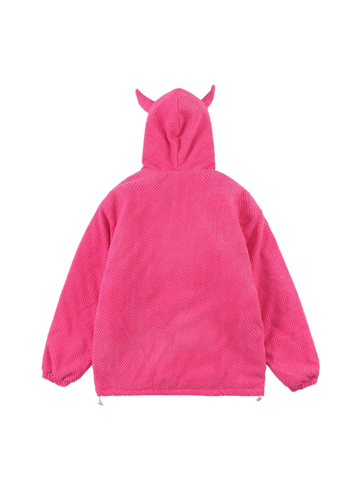 HOODED SWEATSHIRT FUZZY PINK WITH DEVIL HORNS HOODED DESIGN