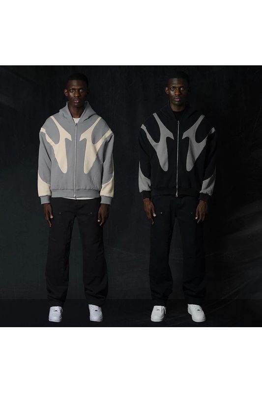 HOODED ZIP-UP SWEATSHIRT GRAY AND WHITE HAND CARE ROUTINE ESSENTIAL