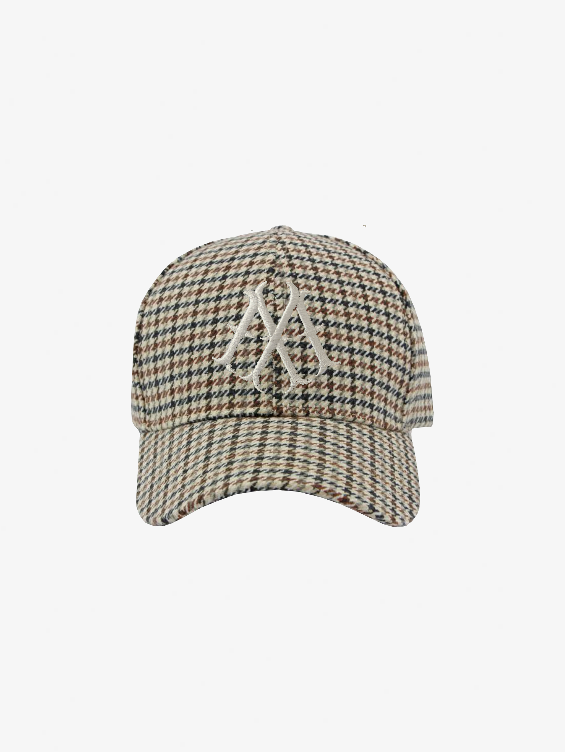 HOUNDSTOOTH BASEBALL CAP WITH EMBROIDERED LOGO AND CHECK DESIGN EMBROIDERY