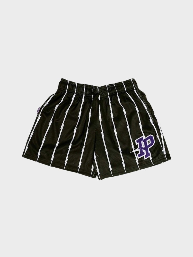 LIGHTNING BOLT BLACK SHORTS WITH PURPLE LOGO