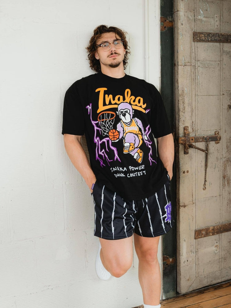 LIGHTNING BOLT BLACK SHORTS WITH PURPLE LOGO