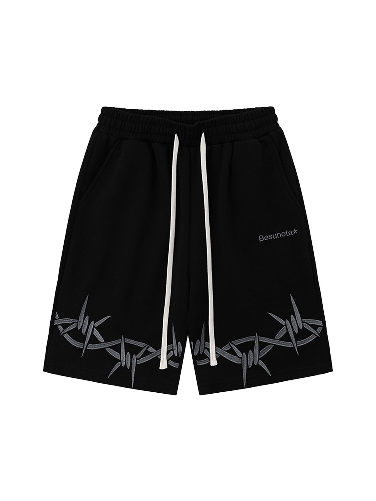 KHAKI BARBED WIRE SHORTS MID WAIST STRAIGHT LEG DESIGN