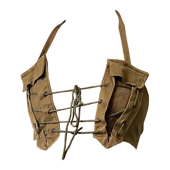 KHAKI CANVAS CORSET WITH LACED FRONT FOR ADULT FASHION