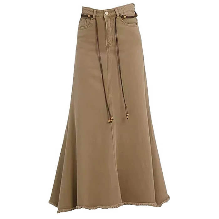 KHAKI DENIM MAXI SKIRT: FITS HIPS MEASURING