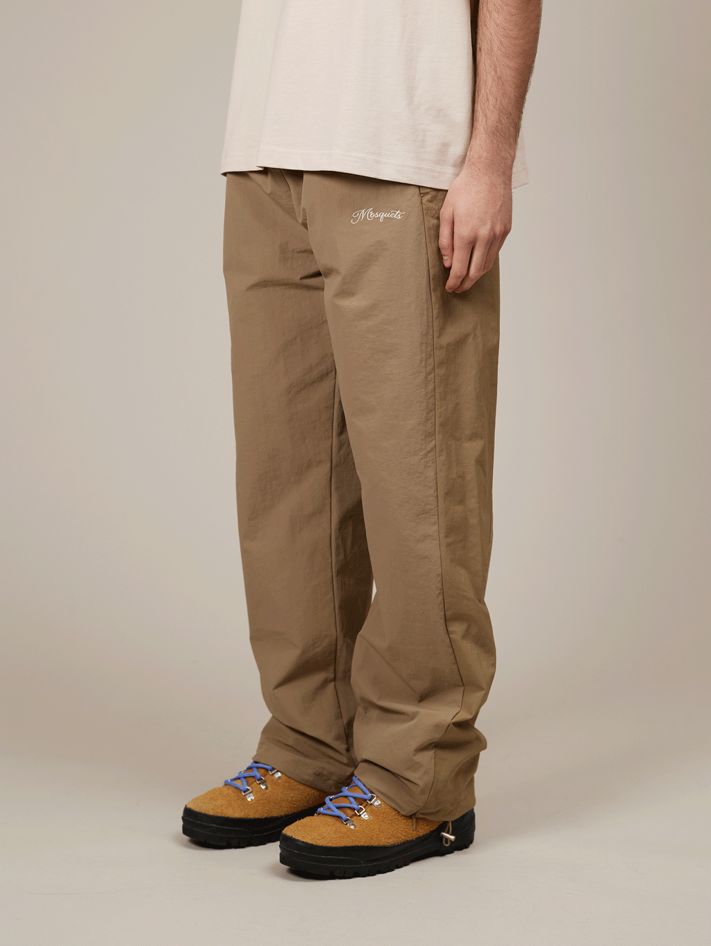 KHAKI TRACK PANTS WITH BEIGE CONTRAST CRINKLE DETAIL