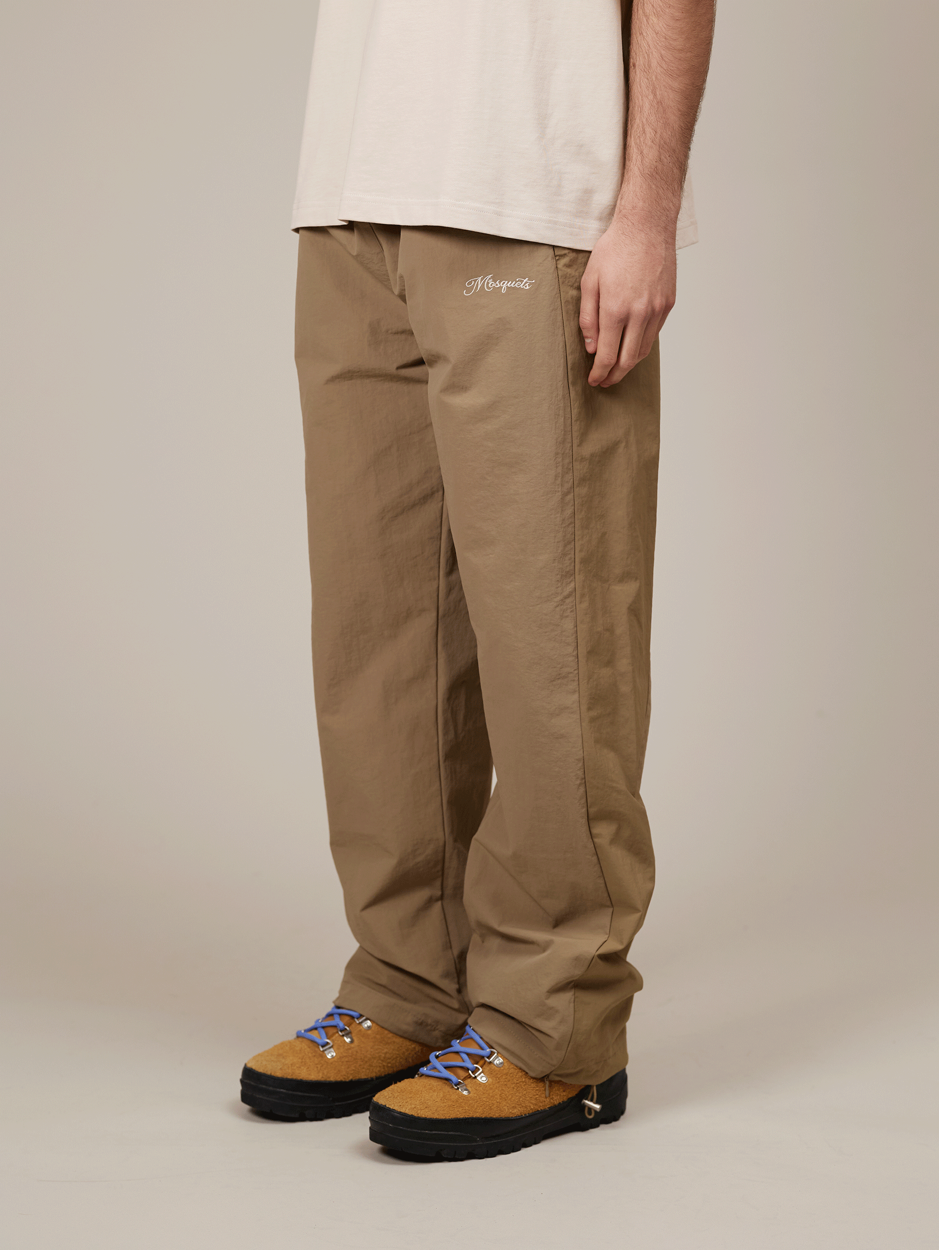 KHAKI TRACK PANTS WITH BEIGE CONTRAST CRINKLE DETAIL