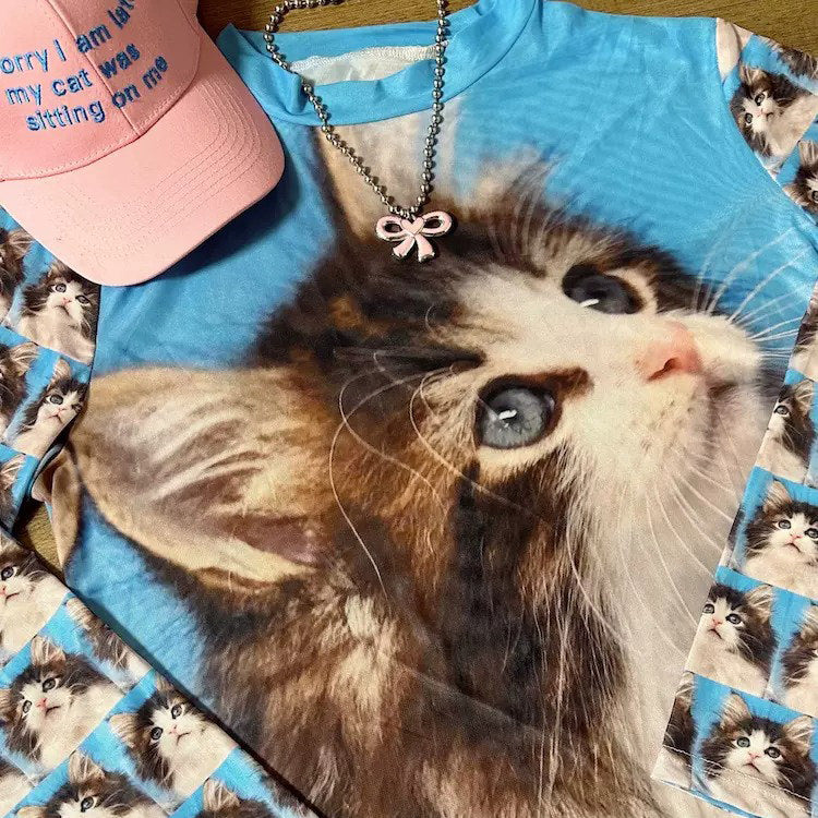 KITTEN FACE LONG SLEEVE SHIRT ANIMAL ENTHUSIAST LONG SLEEVE